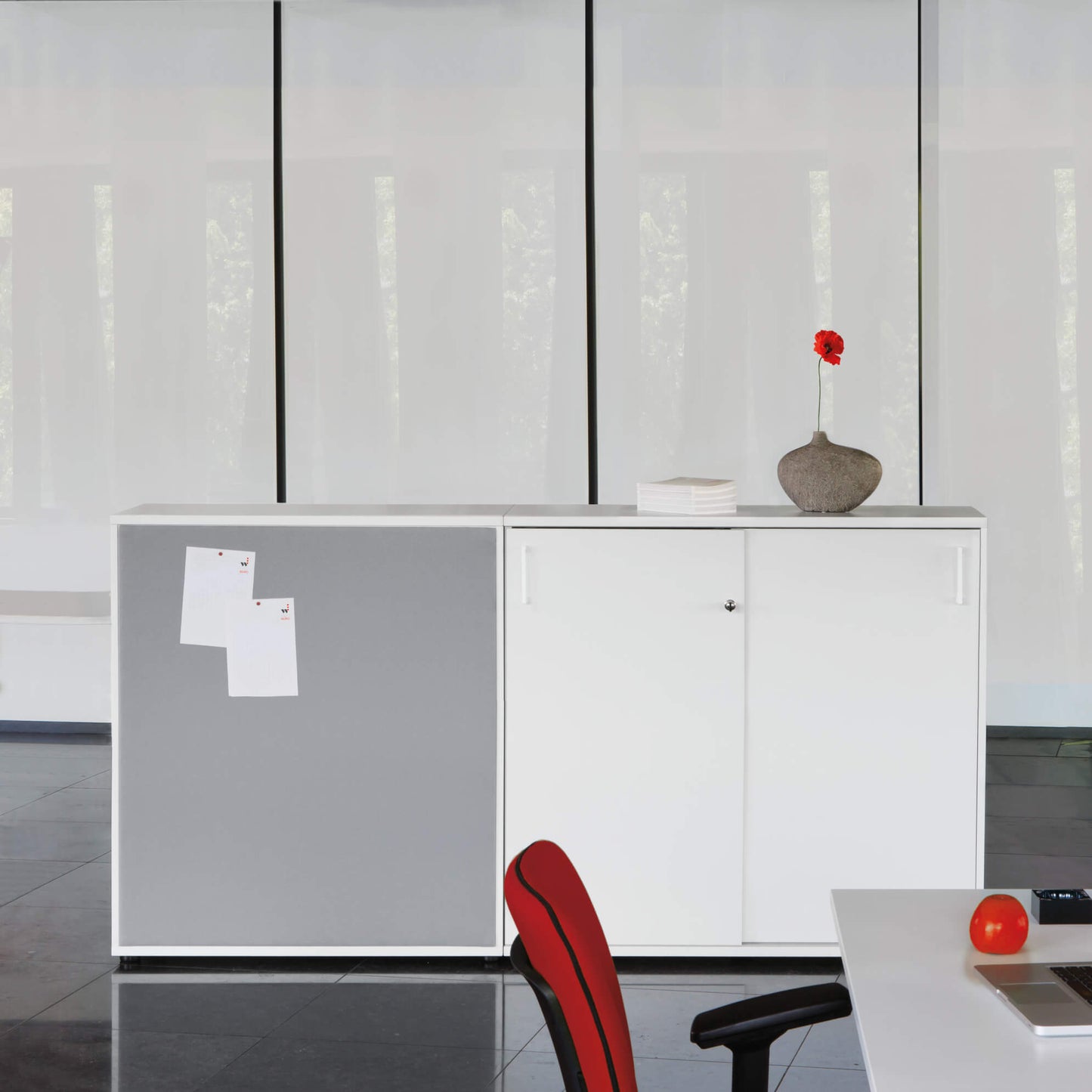 UNI Cabinet di porta scorrevole | 3 OH, 1200 x 1143 mm, bianco