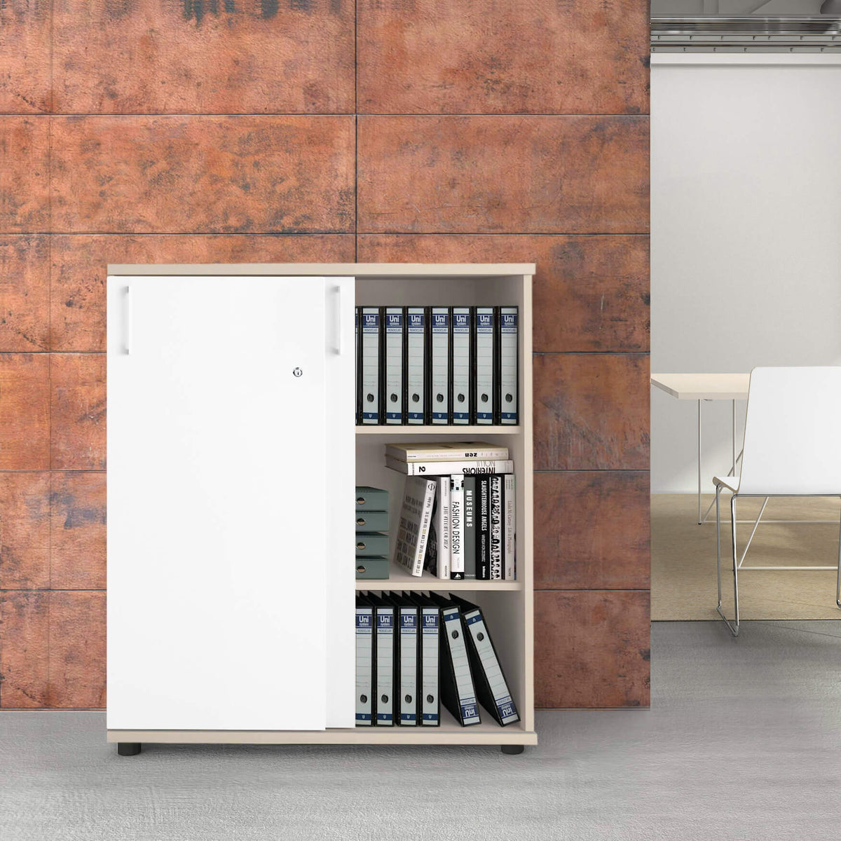 UNI Armoire à portes coulissantes | 3 OH, 1000 x 1143 mm, érable / blanc  - 1 Lightbox Main Image