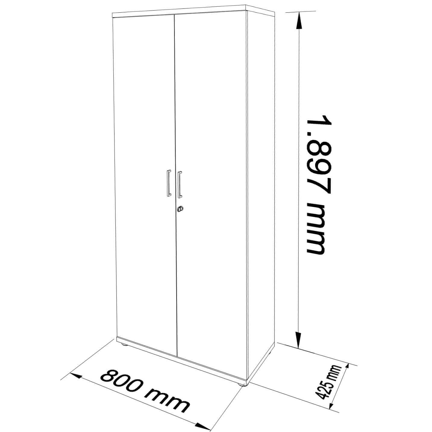 UNI Flügeltürenschrank | 5 OH, 800 x 1897 mm, Ahorn