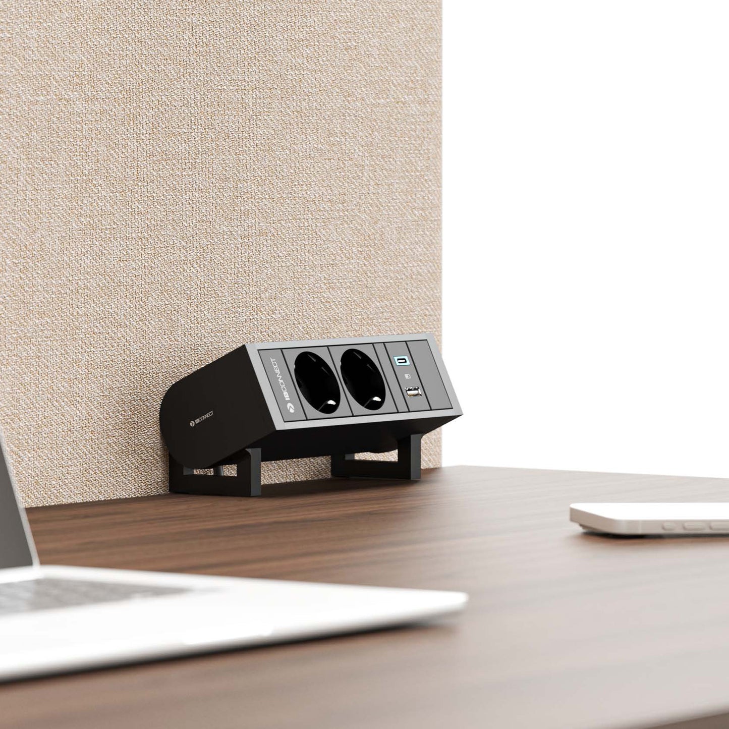 UNI Aufsatz-Steckdosenleiste | 2 Netzsteckdosen & Doppel-USB-Schnellladegerät