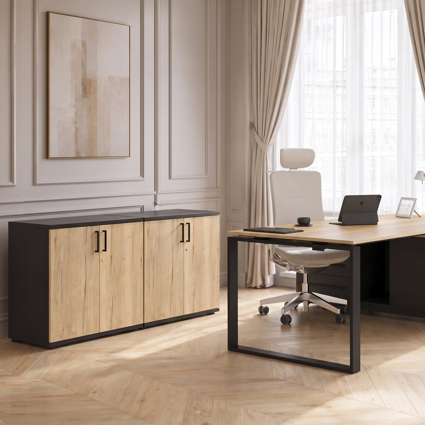 UNI Flügeltürenschrank | 2 OH, 800 x 777 mm, Anthrazit / Wildeiche