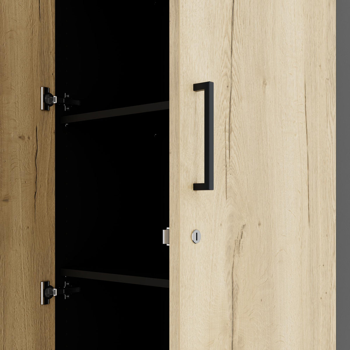 UNI Flügeltürenschrank | 5 OH, 800 x 1897 mm, Anthrazit / Wildeiche - 6 Lightbox Main Image
