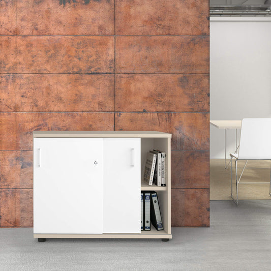 UNI Cabinet di porta scorrevole | 2 OH, 1000 x 777 mm, acero / bianco