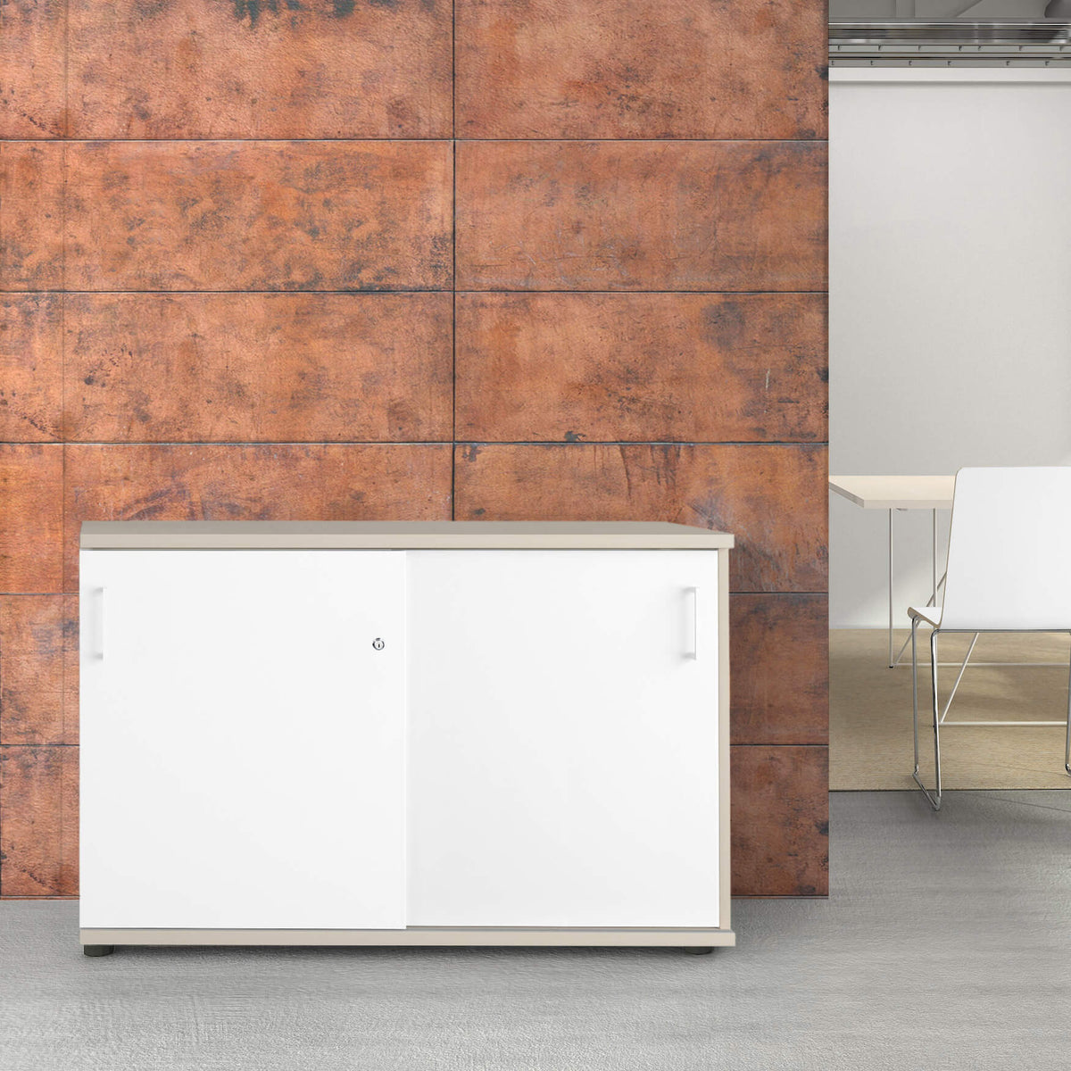 UNI Sliding door cabinet | 2 OH, 1200 x 777 mm, maple / white  - 1 Lightbox Main Image