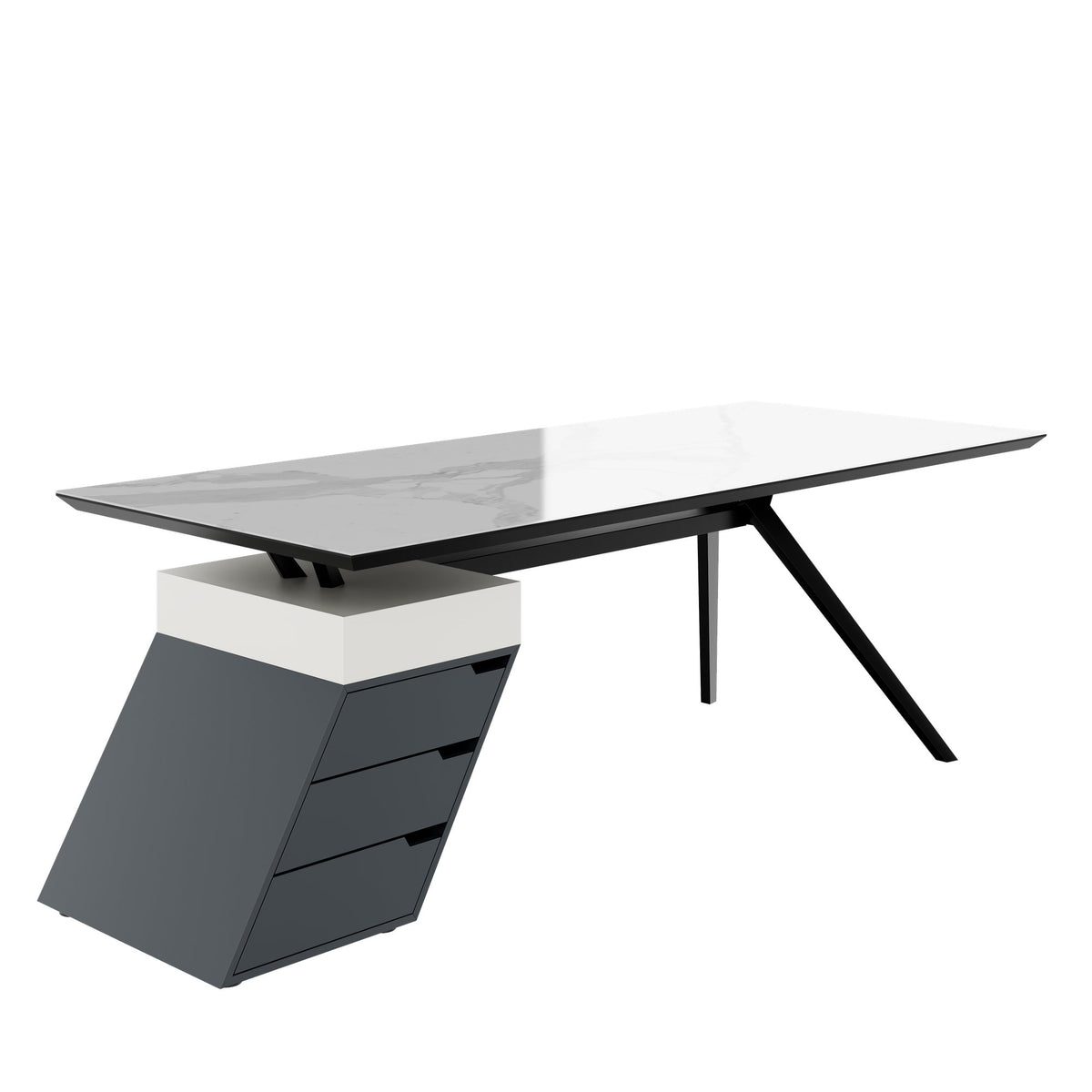 VYND Chefschreibtisch | 2400 x 800 mm, Tischplatte aus Sinterquarz, Container mit Schubladen - 1 Lightbox Main Image