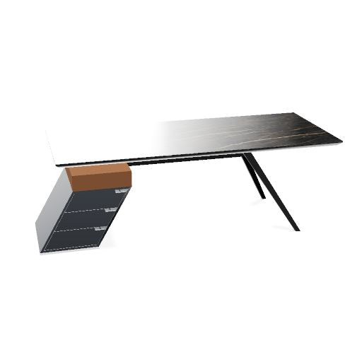 VYND Chefschreibtisch | 2400 x 800 mm, Tischplatte aus Sinterquarz, Container mit Schubladen