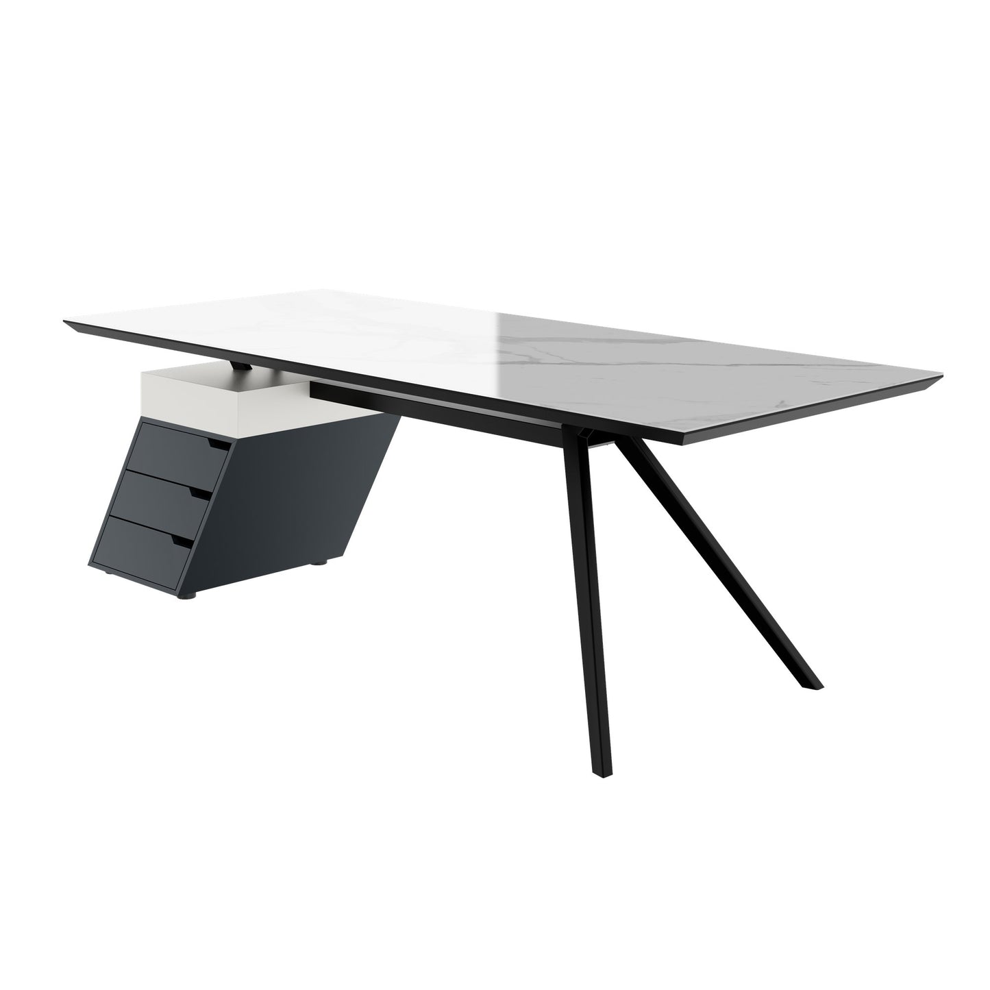 VYND Chefschreibtisch | 2400 x 800 mm, Tischplatte aus Sinterquarz, Container mit Schubladen