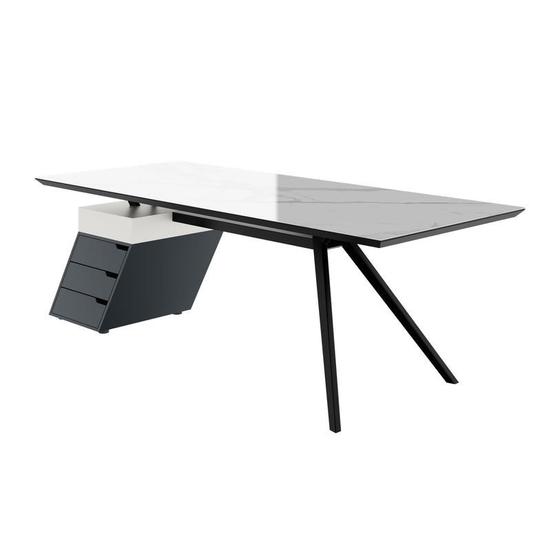 VYND Chefschreibtisch | 2400 x 800 mm, Tischplatte aus Sinterquarz, Container mit Schubladen - 7 Main Image