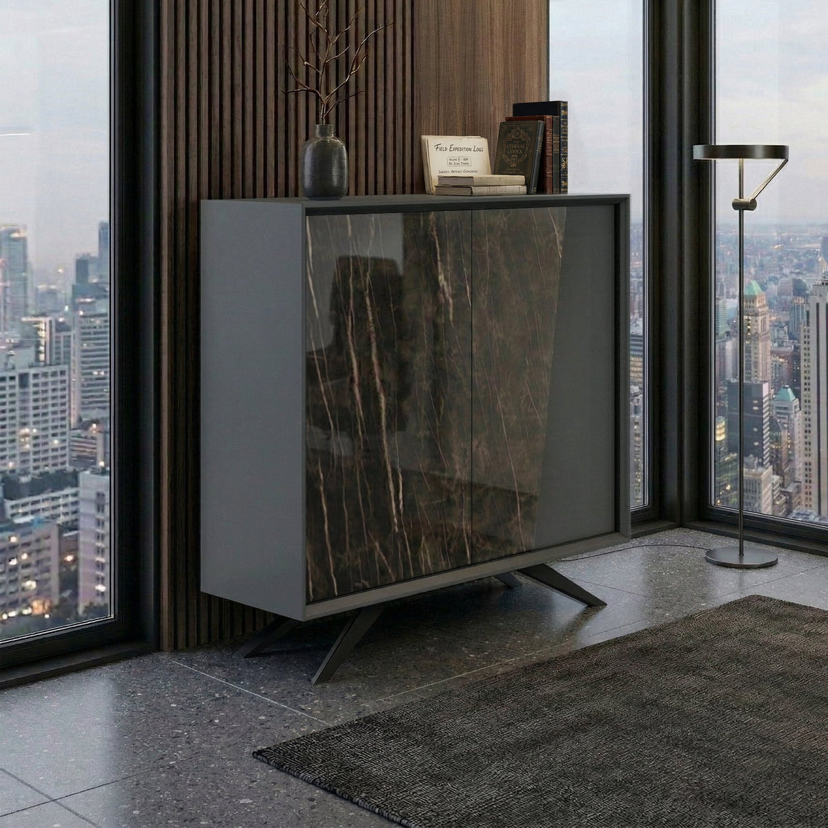 VYND Highboard | 1200 x 1155 mm, Quarzfront, Metallbeine, Türen mit Push-to-Open