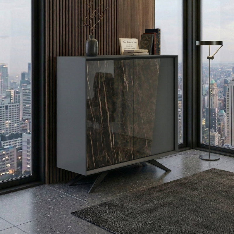 VYND Highboard | 1200 x 1155 mm, Quarzfront, Metallbeine, Türen mit Push-to-Open - 2 Main Image