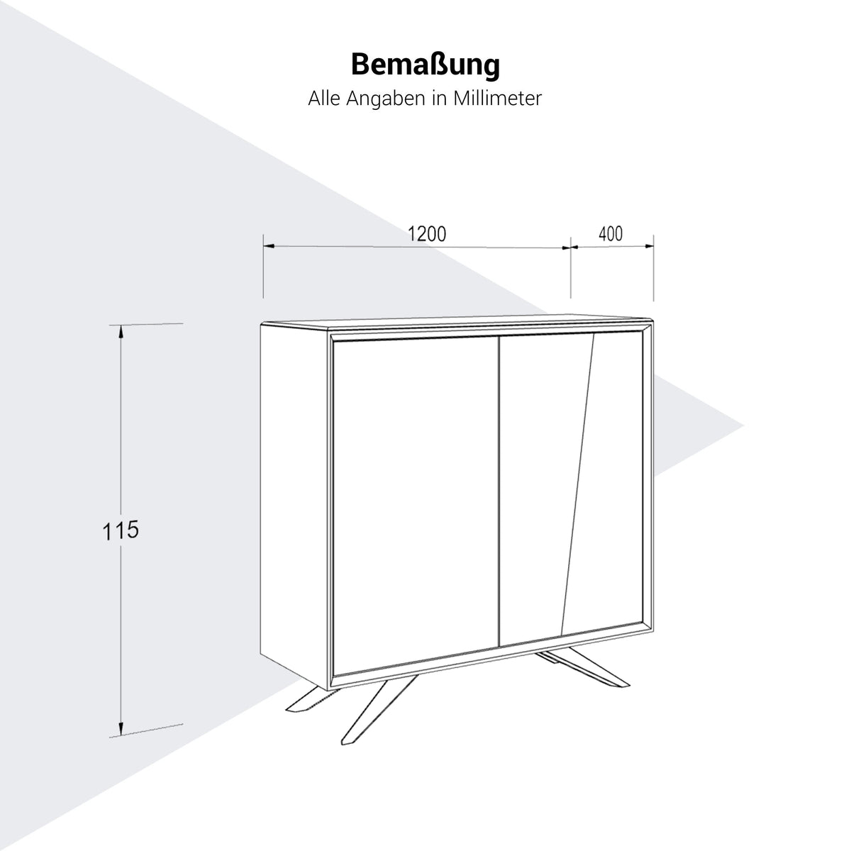 VYND Highboard | 1200 x 1155 mm, Quarzfront, Metallbeine, Türen mit Push-to-Open