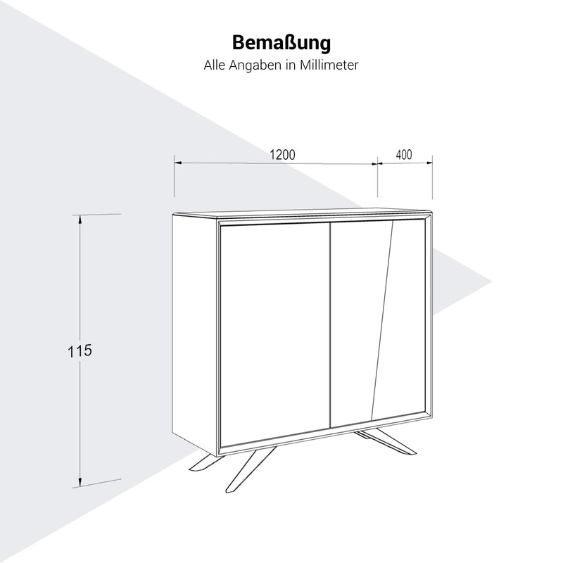 VYND Highboard | 1200 x 1155 mm, Quarzfront, Metallbeine, Türen mit Push-to-Open - 10 Main Image
