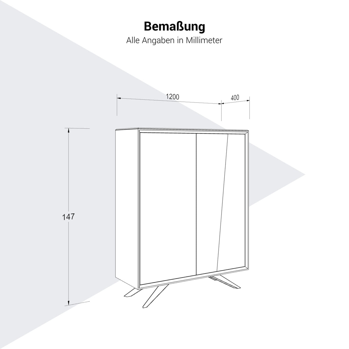 VYND Highboard | 1200 x 1470 mm, Quarzfront, Metallbeine, Türen mit Push-to-Open - 10 Lightbox Main Image