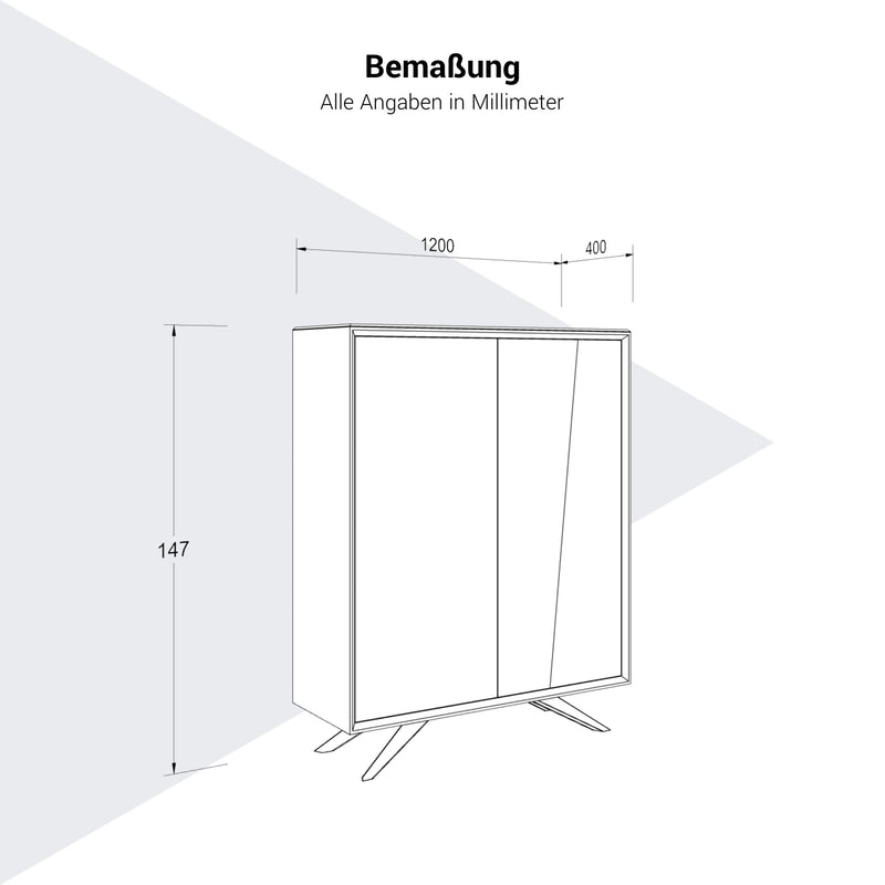 VYND Highboard | 1200 x 1470 mm, Quarzfront, Metallbeine, Türen mit Push-to-Open - 10 Main Image