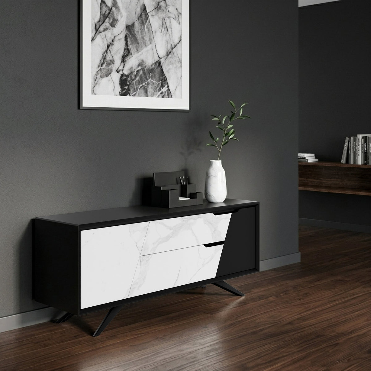 VYND Lowboard | 1800 x 780 mm, Quarzfront, Metallbeine, Schubladen
