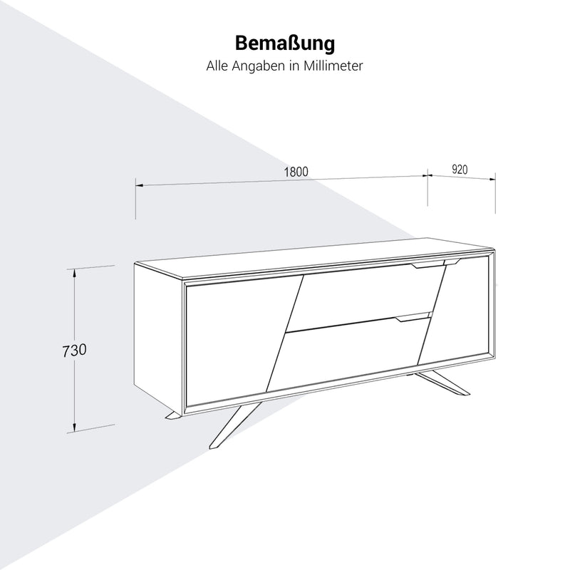 VYND Lowboard | 1800 x 780 mm, Quarzfront, Metallbeine, Schubladen - 10 Main Image