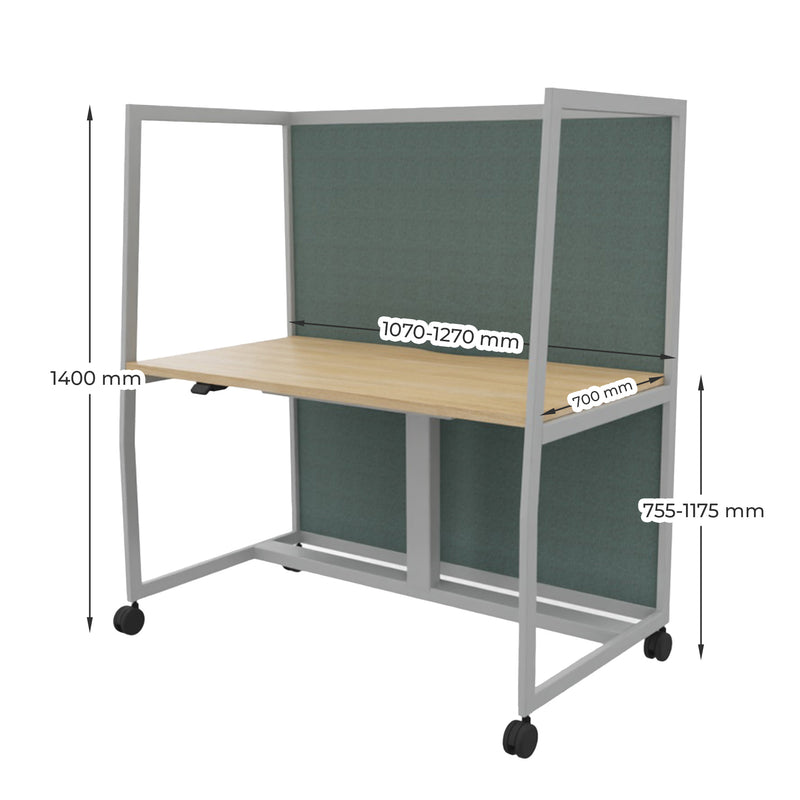 WARIANT Schreibtisch mit hoher Abschirmung | 1070-1270 x 1400 mm, höhenverstellbar mit Gasdruckfeder - 14 Main Image