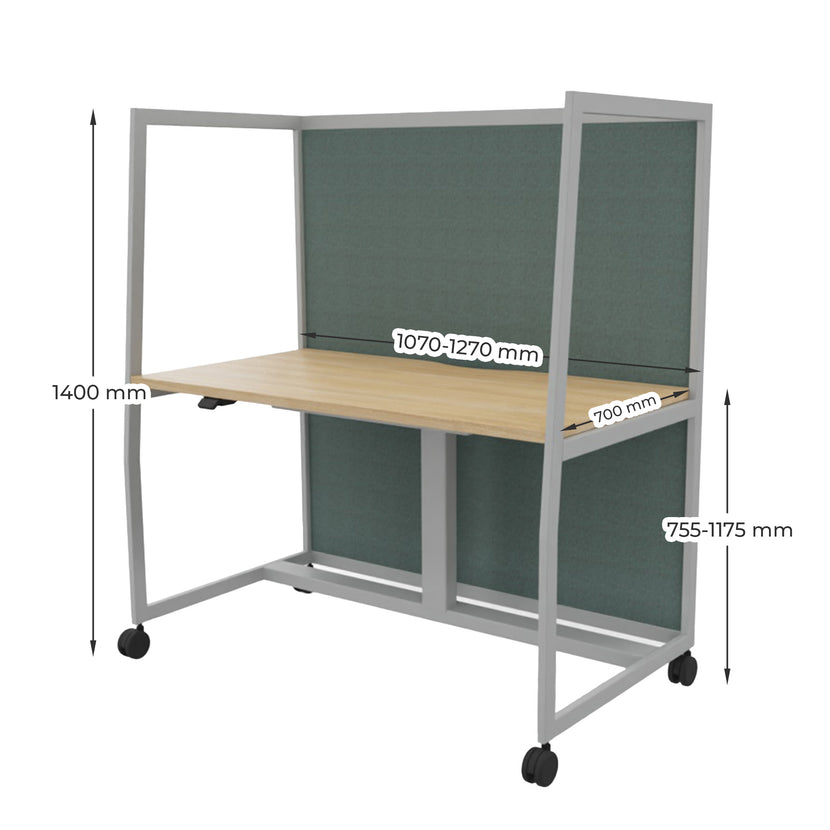 WARIANT Schreibtisch mit hoher Abschirmung | 1070-1270 x 1400 mm, höhenverstellbar mit Gasdruckfeder