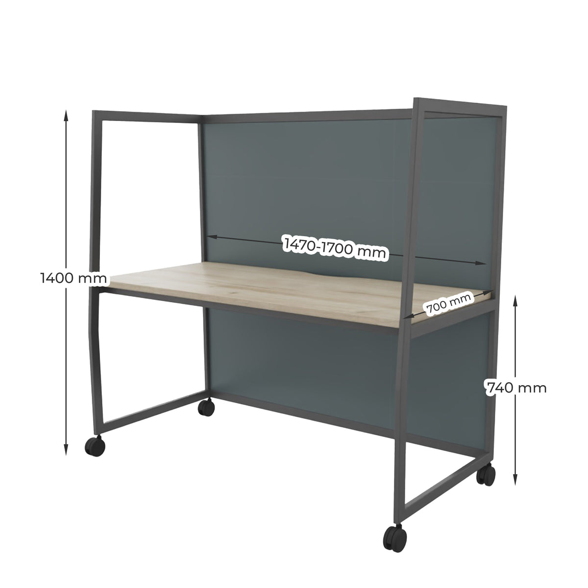 WARIANT Schreibtisch mit hoher Abschirmung | 1070-1470 x 1400 mm, feste Höhe