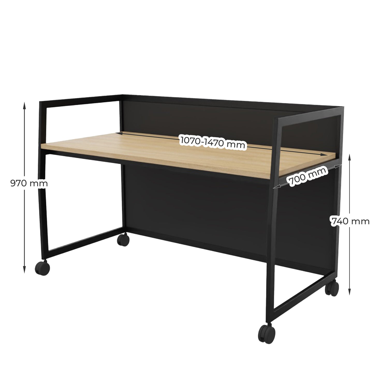 WARIANT Schreibtisch mit niedriger Abschirmung | 1070-1470 x 970 mm, feste Höhe
