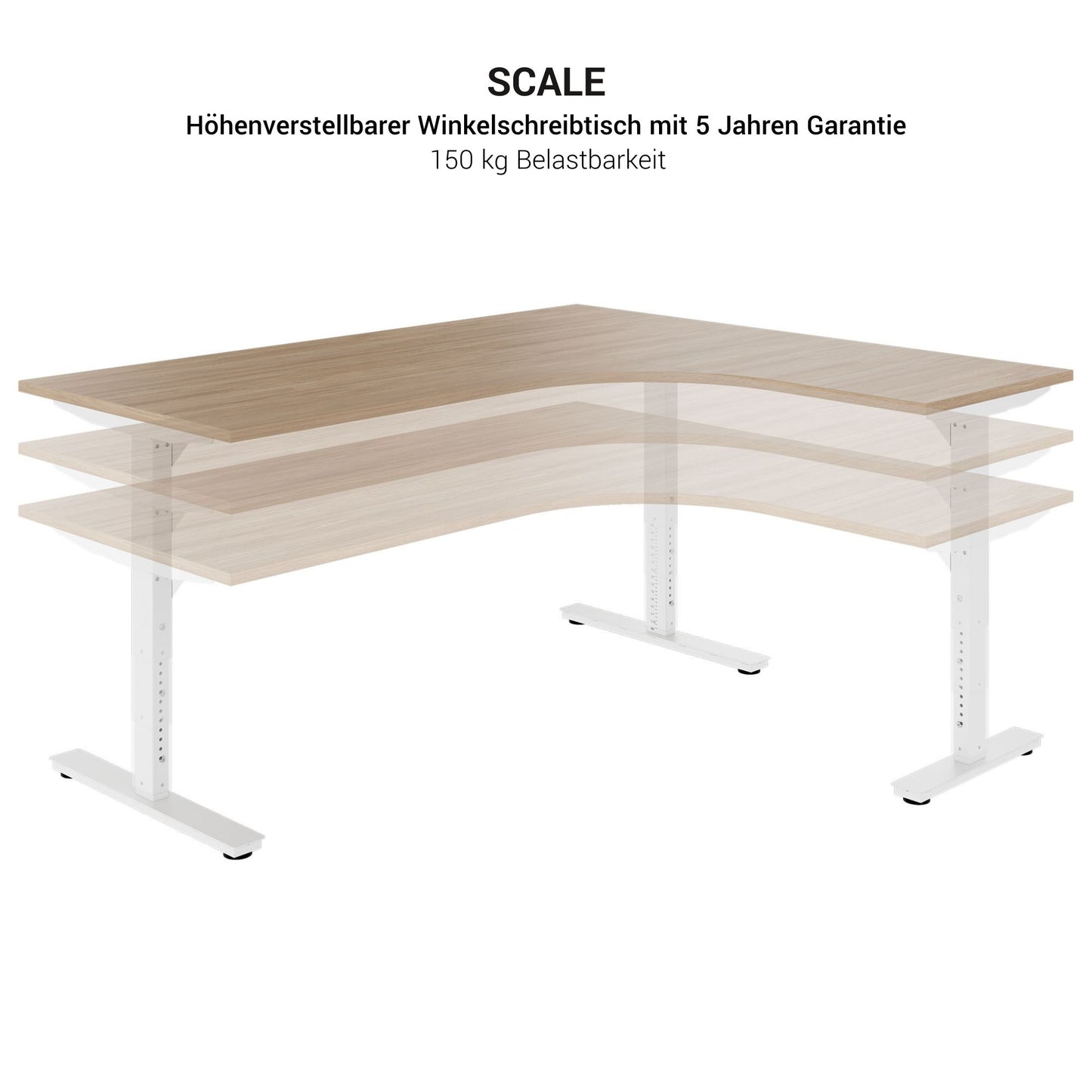 SCALE Winkel-Schreibtisch | 1800 x 1600 mm, manuell höhenverstellbar, Ahorn