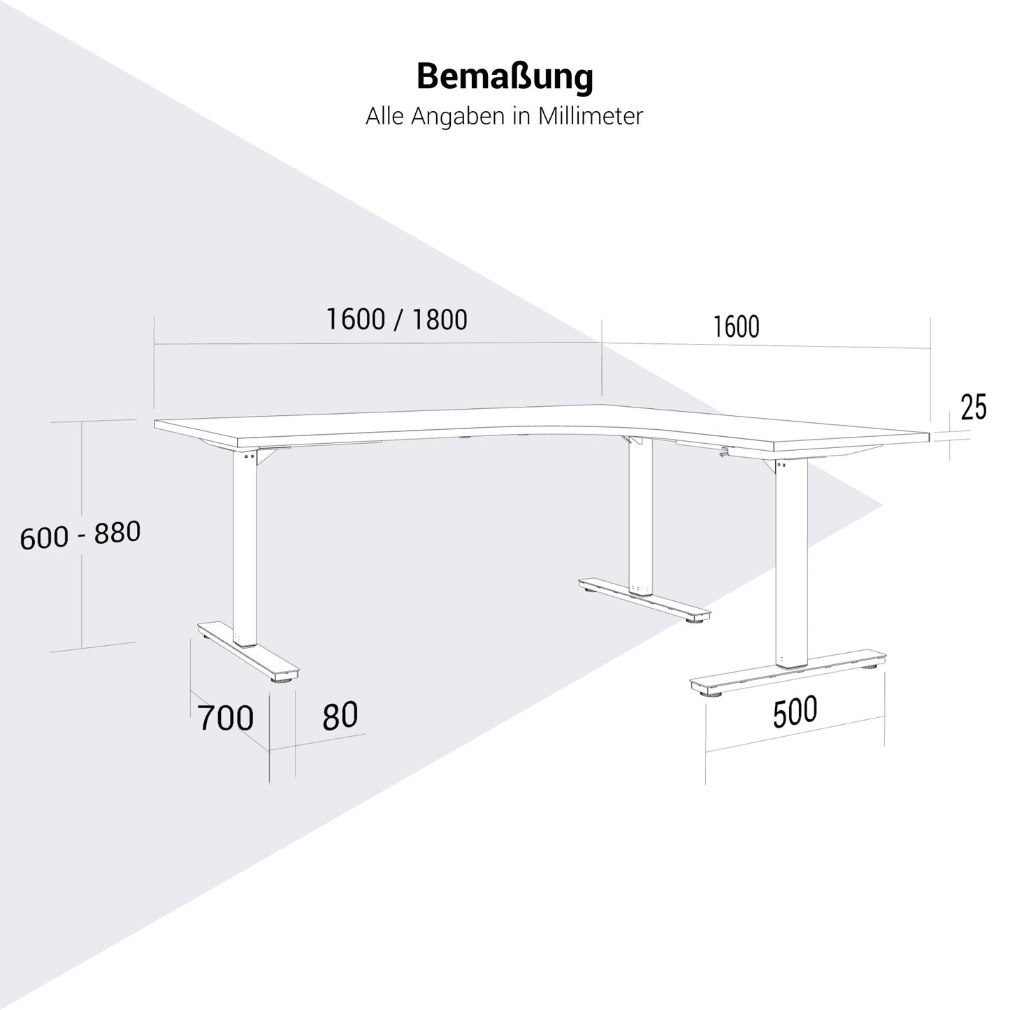 SCALE Winkel-Schreibtisch | 1800 x 1600 mm, manuell höhenverstellbar, Ahorn