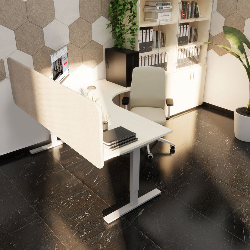 Scarico Angular Desk | 1800 x 1600 mm, regolabile in altezza manualmente, acero