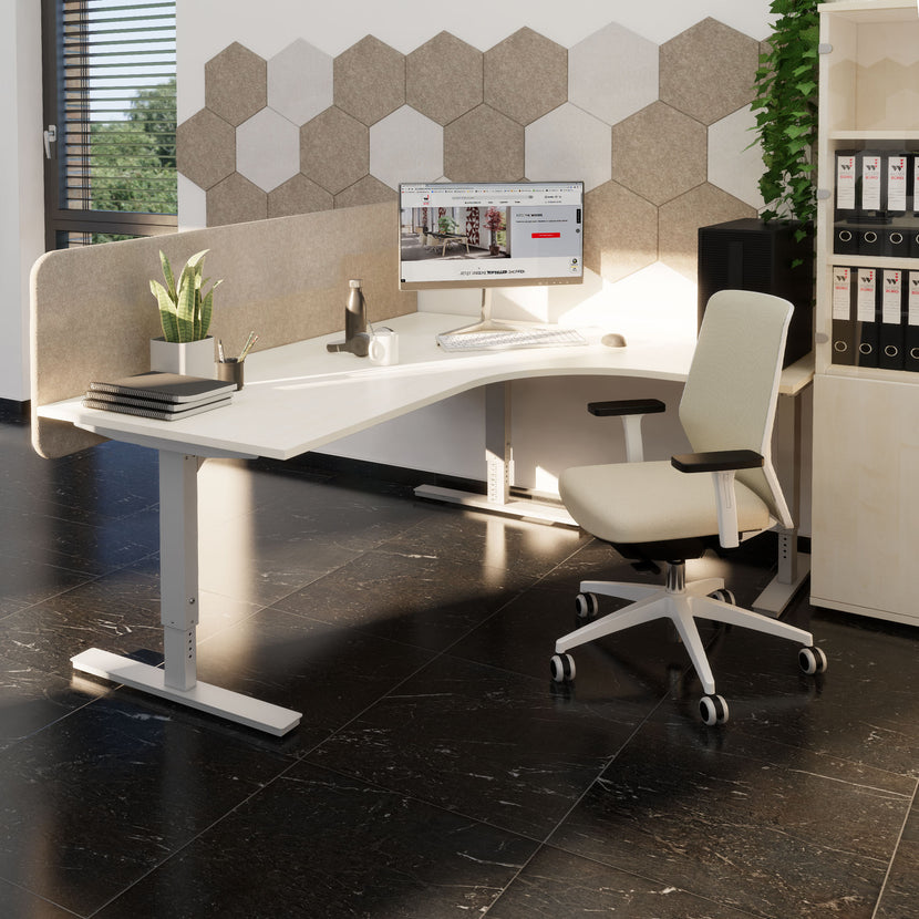 Scarico Angular Desk | 1800 x 1600 mm, regolabile in altezza manualmente, acero