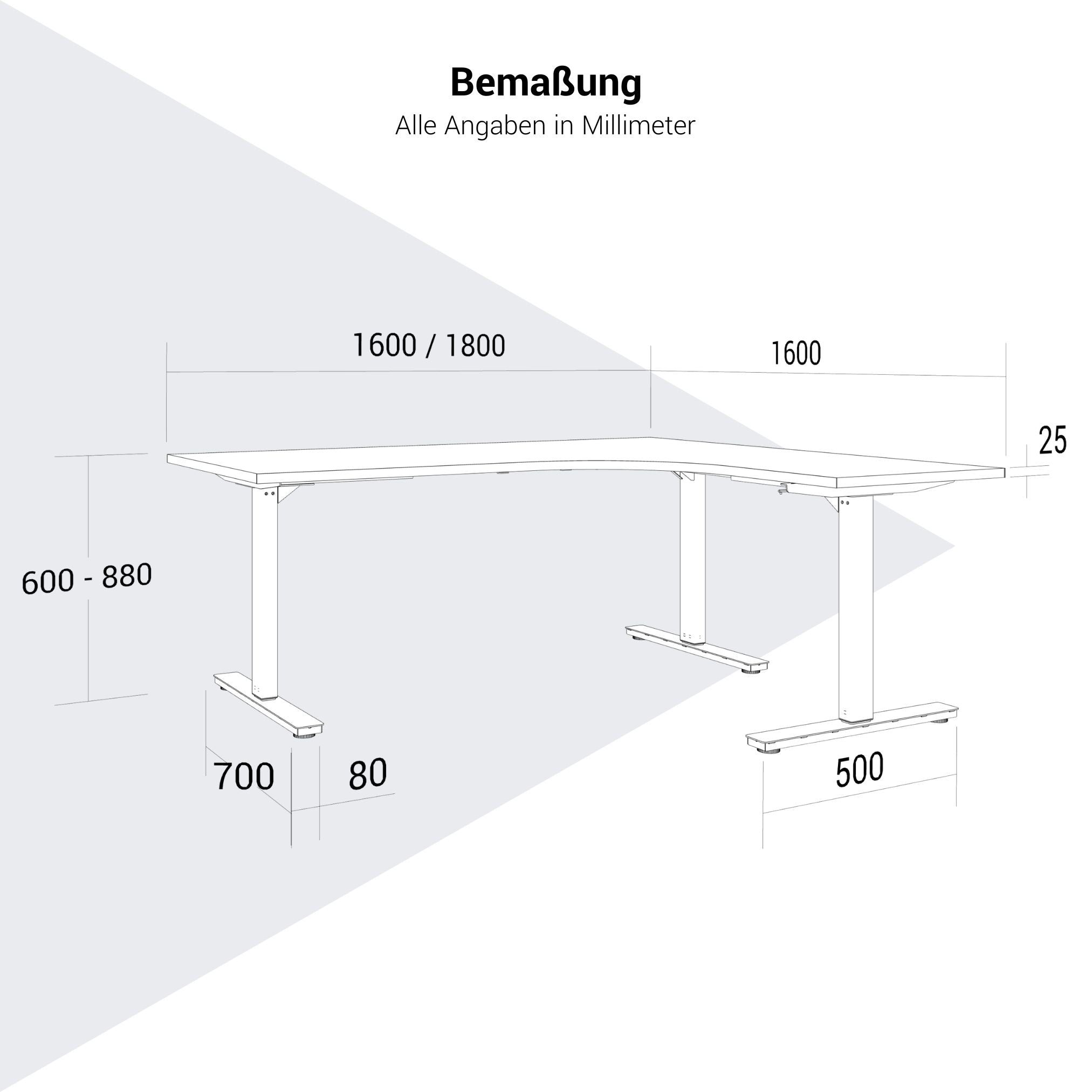Scarico Angular Desk | 1800 x 1600 mm, regolabile in altezza manualmente, quercia ambra