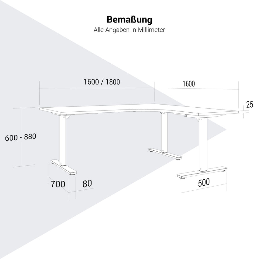 Scarico Angular Desk | 1800 x 1600 mm, regolabile in altezza manualmente, quercia ambra