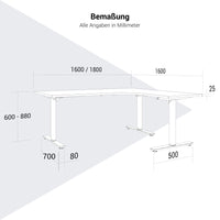 Scale Angular Desk | 1800 x 1600 mm, réglable manuellement à hauteur, gris perlé