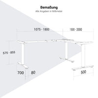 SCALE Winkel-Tischgestell | 1075 - 1800 x 1075 - 1800 mm, manuell höhenverstellbar, Weiß