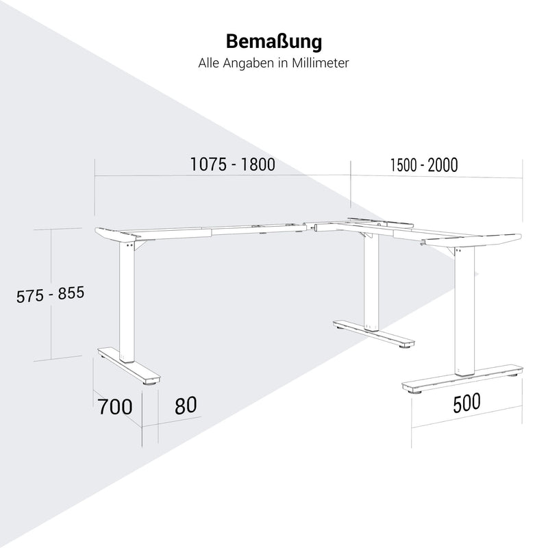 SCALE corner desk frame | 1075 - 1800 x 1075 - 1800 mm, manually height-adjustable, white  - 5 Main Image