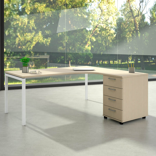 NOVA Combinazione angolare | Con contenitore stand, angolo a destra, 1800 x 1630 mm, acero