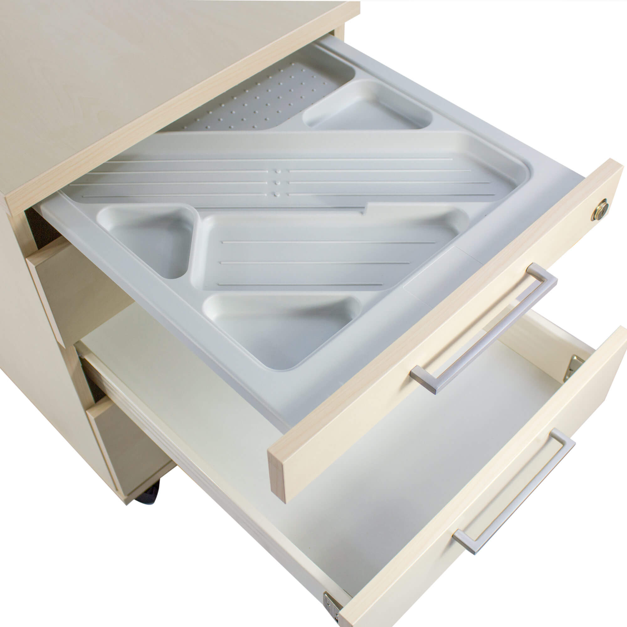 NOVA Winkelkombination | Mit Rollcontainer, Winkel links, 1800 x 2000 mm, Ahorn