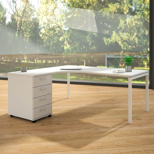 NOVA Combinazione angolare | Con contenitore stand, angolo a sinistra, 1800 x 1630 mm, bianco