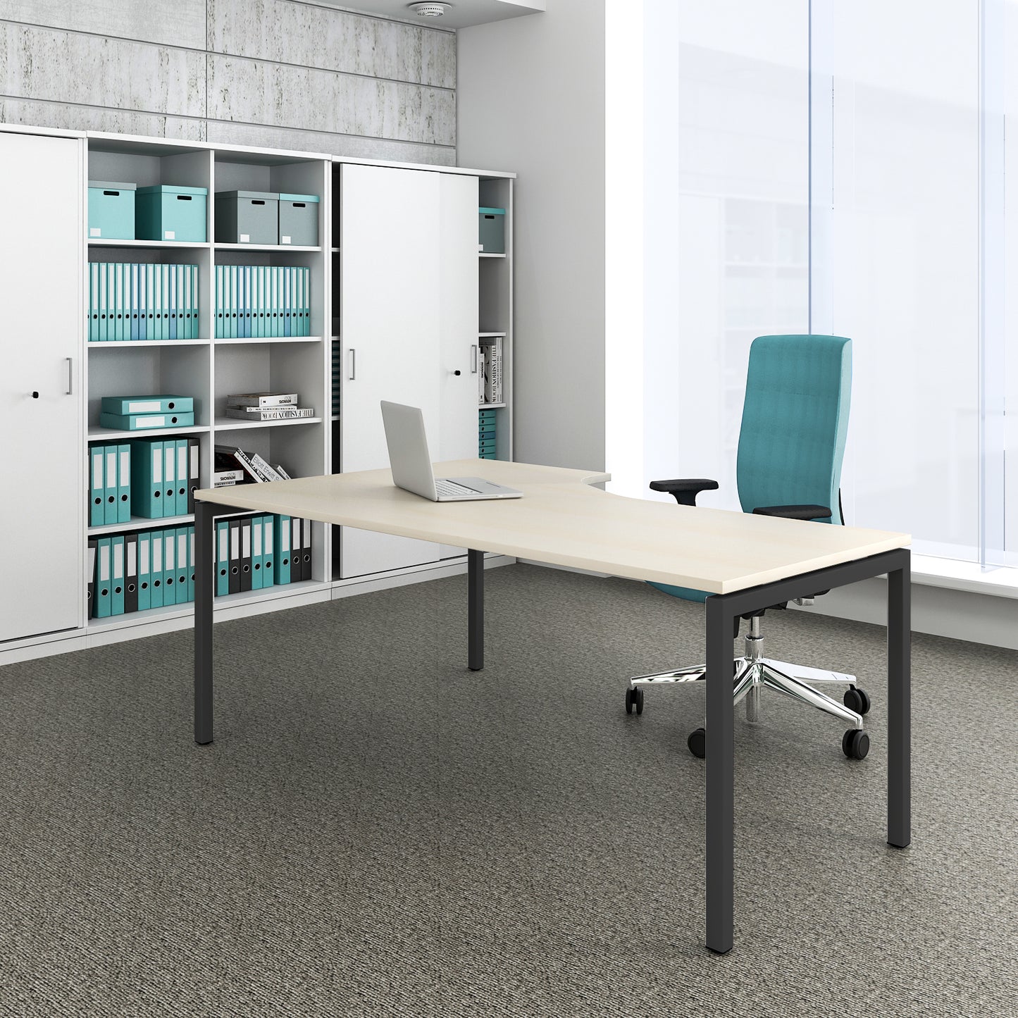 NOVA Angle Desk | Angolo a destra, 1800 x 1200 mm, acero