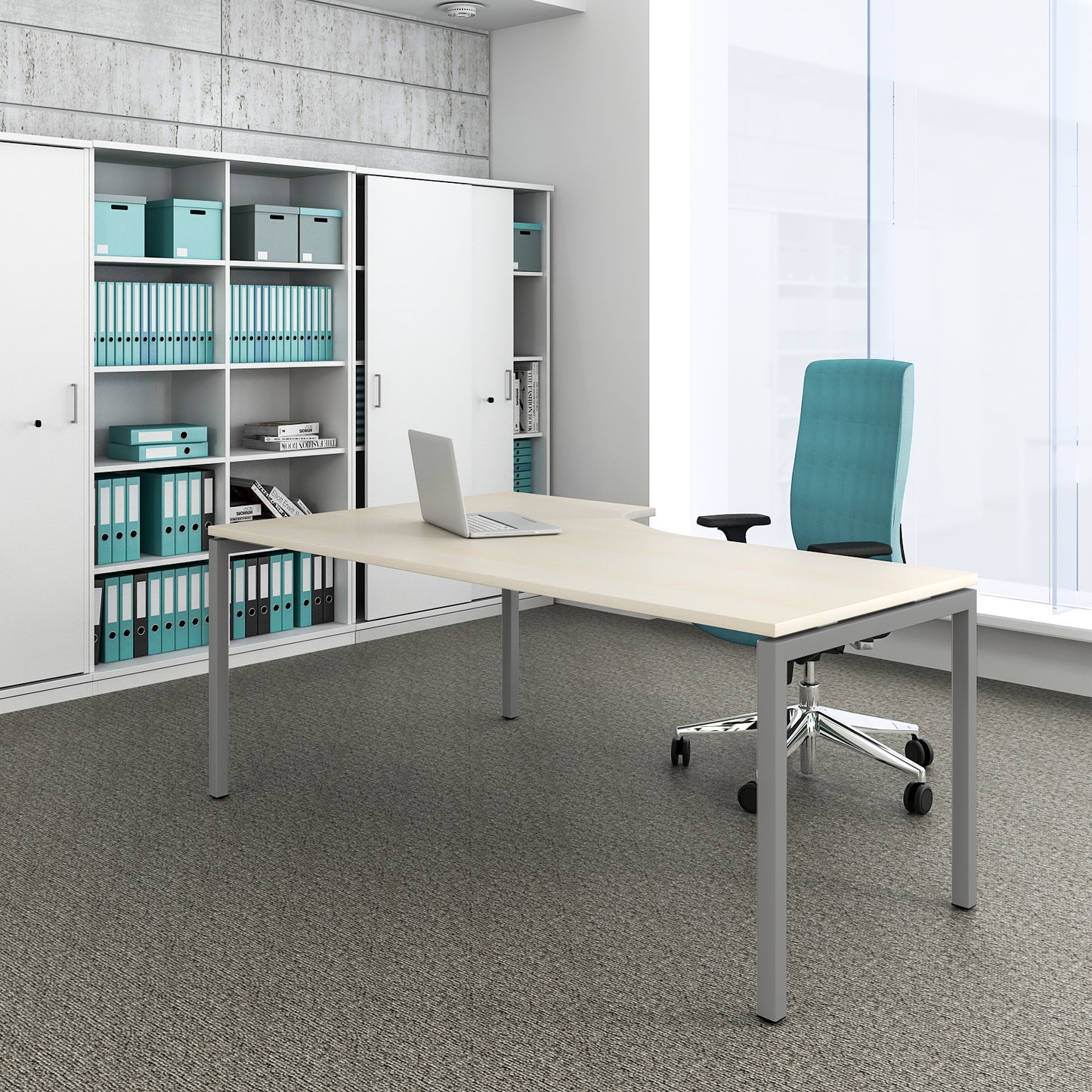 NOVA Angle Desk | Angolo a destra, 1800 x 1200 mm, acero