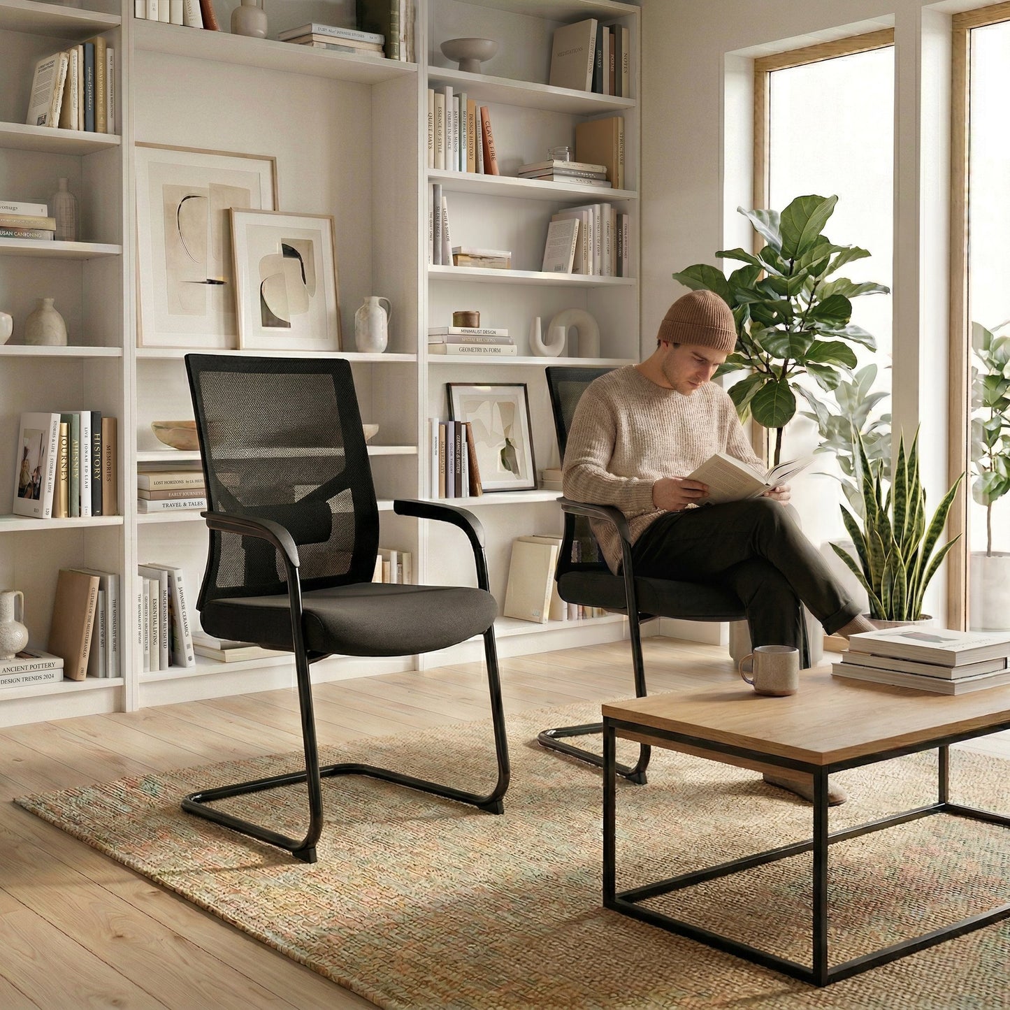 Y-frame Freischwinger | Con supporto regolabile con lordosi, nero