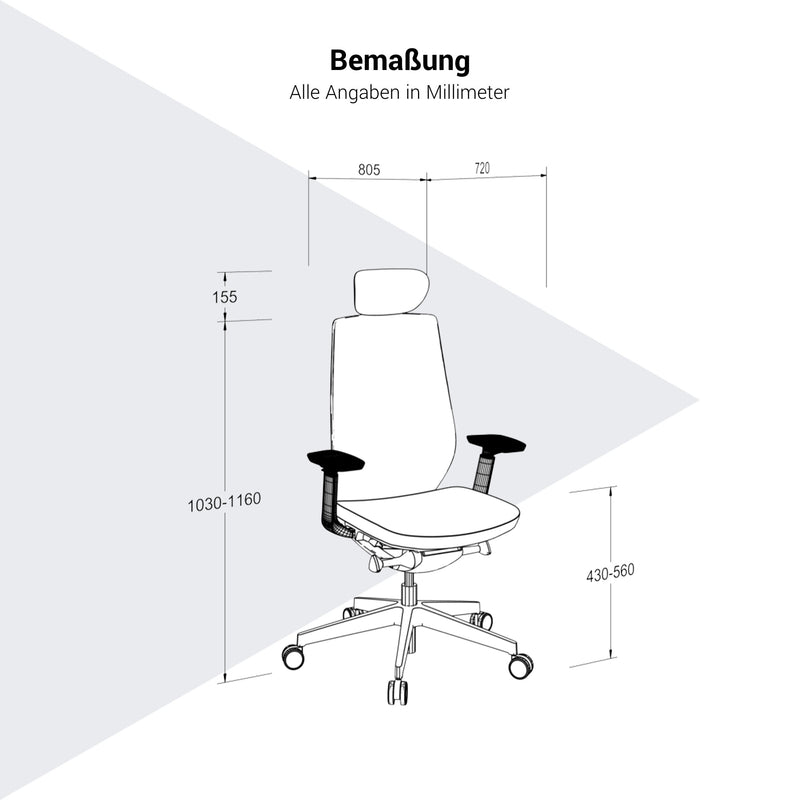 profim - AccisPro Bürodrehstuhl | Synchronmechanik, SmartHPS, Netzrücken, Kopfstütze - 10 Main Image