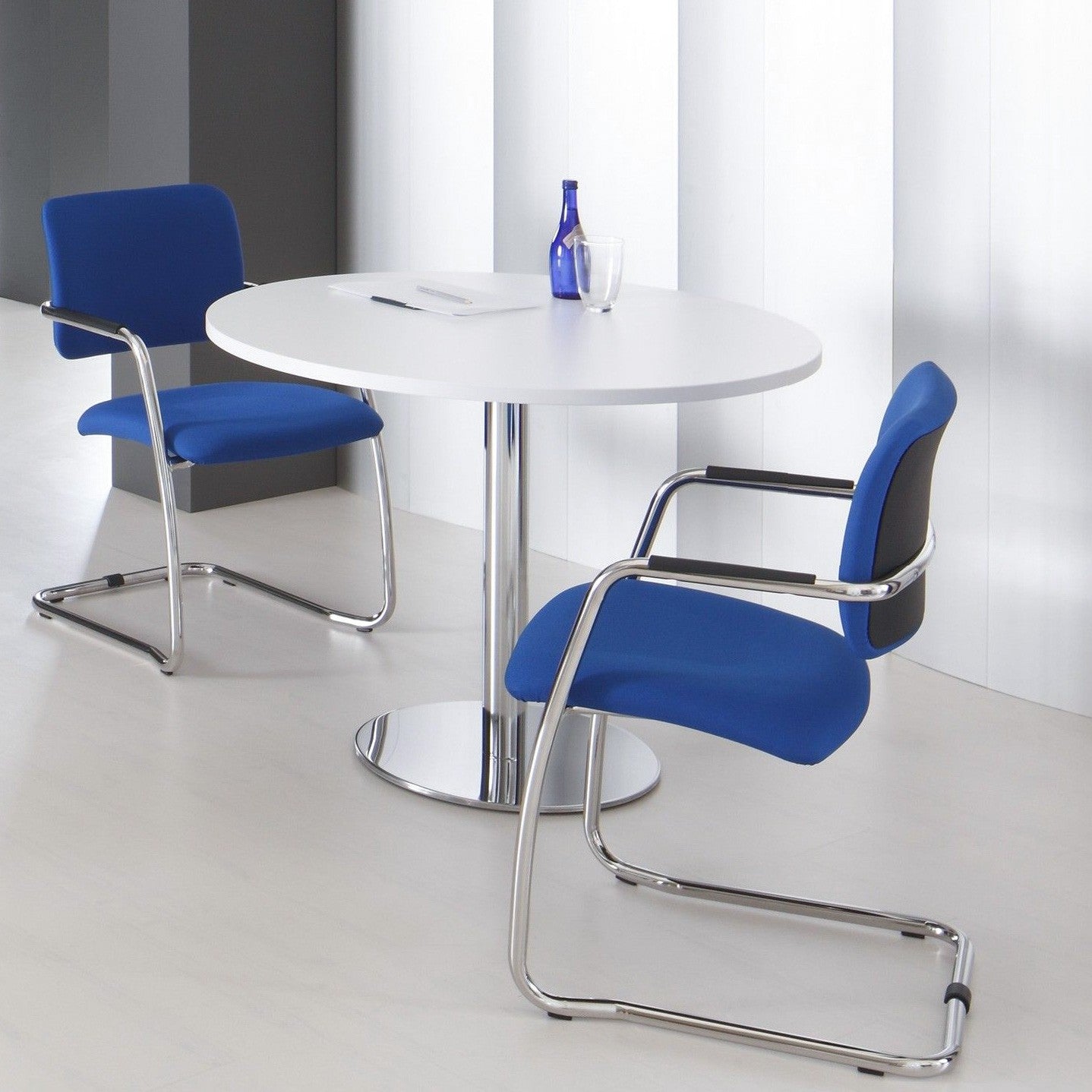 OPTIMA Table de réunion | Ronde, piètement chromé, Ø 1000 mm, blanc