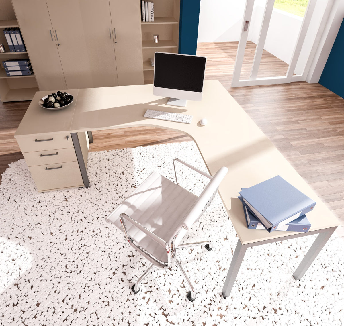 NOVA Munich - Bureau complet | Ensemble avec bureau d’angle, armoires à dossiers, caisson fixe, érable  - 13 Lightbox Main Image